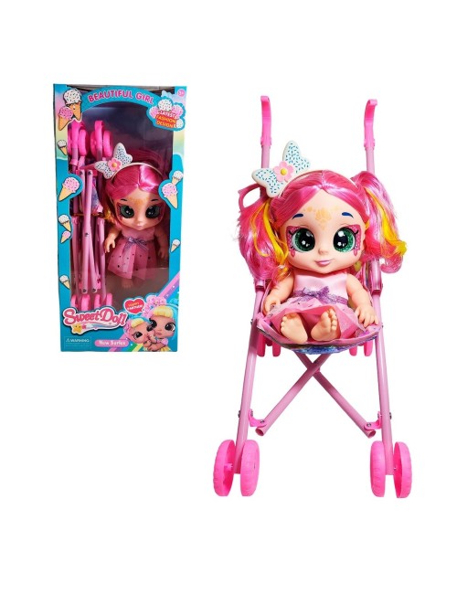 Muñeca Bebe Ojos Expresivos + Coche Juguete Niñas