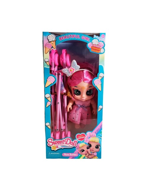 Muñeca Bebe Ojos Expresivos + Coche Juguete Niñas