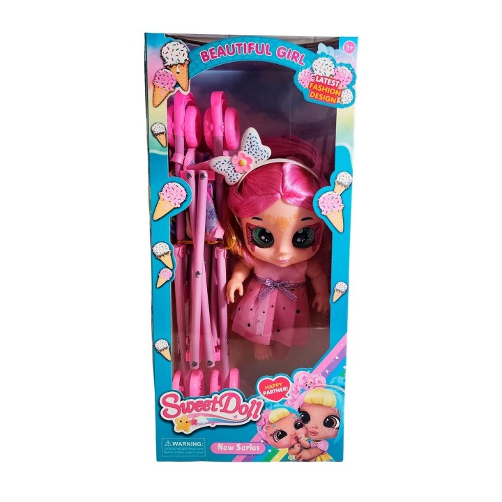 Muñeca Bebe Ojos Expresivos + Coche Juguete Niñas