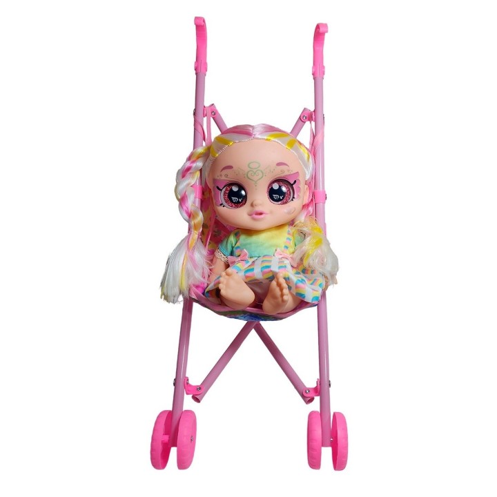 Muñeca Bebe Ojos Expresivos + Coche Juguete Niñas
