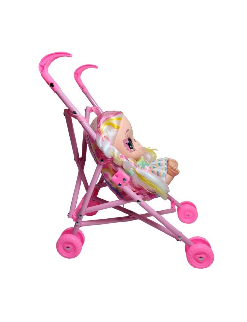 Muñeca Bebe Ojos Expresivos + Coche Juguete Niñas