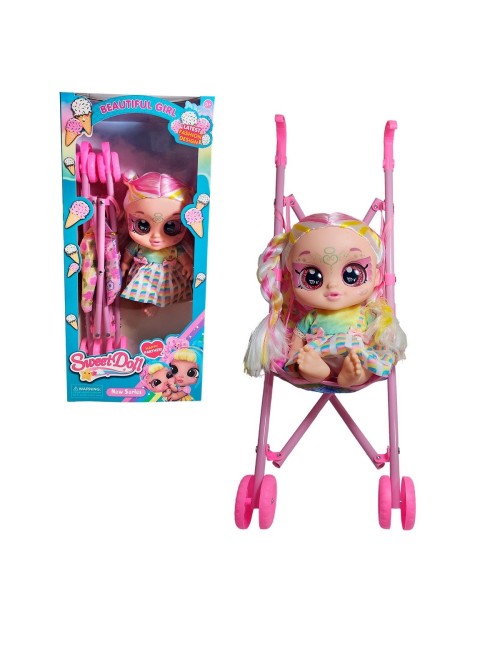 Muñeca Bebe Ojos Expresivos + Coche Juguete Niñas