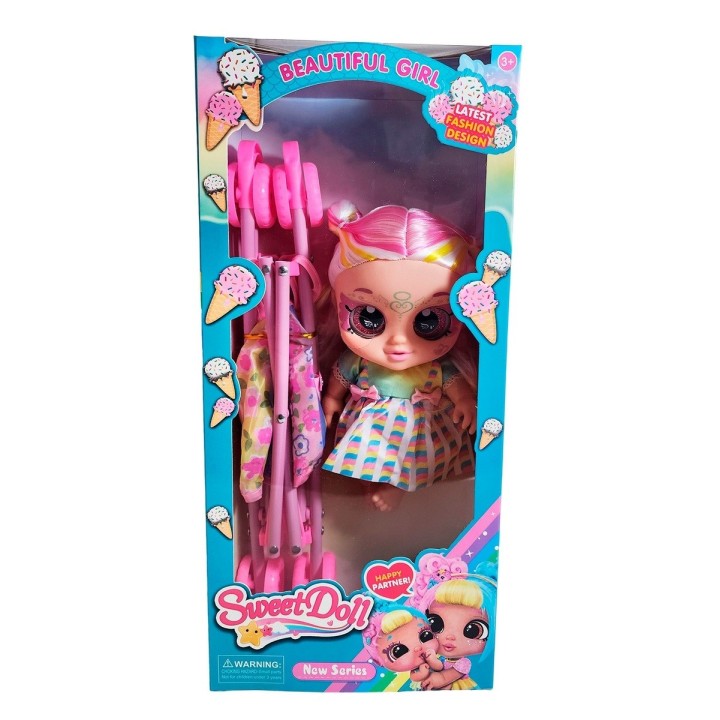 Muñeca Bebe Ojos Expresivos + Coche Juguete Niñas
