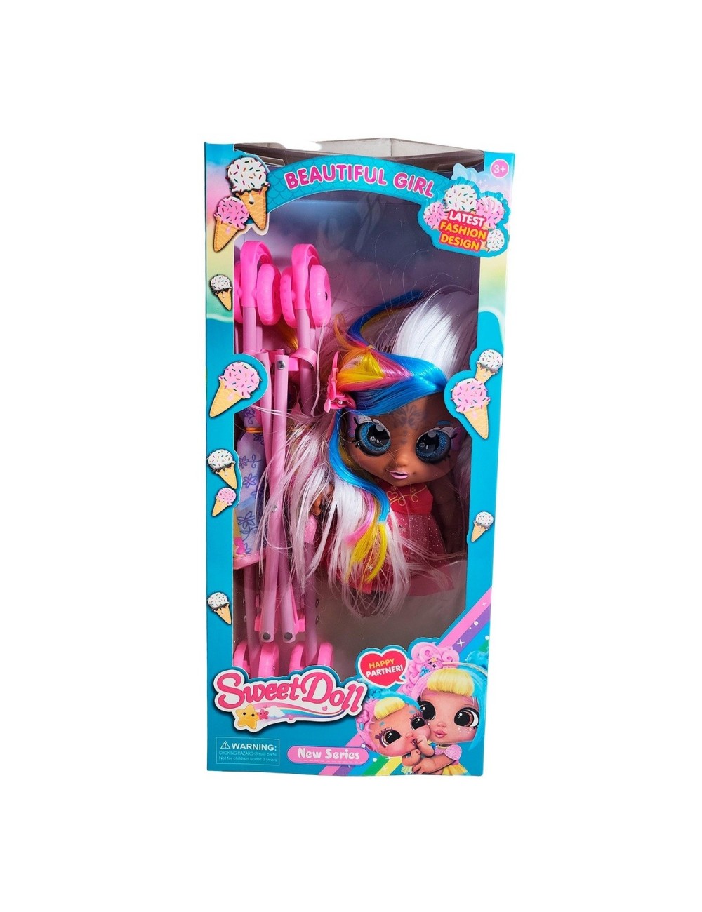 Muñeca Bebe Ojos Expresivos + Coche Juguete Niñas