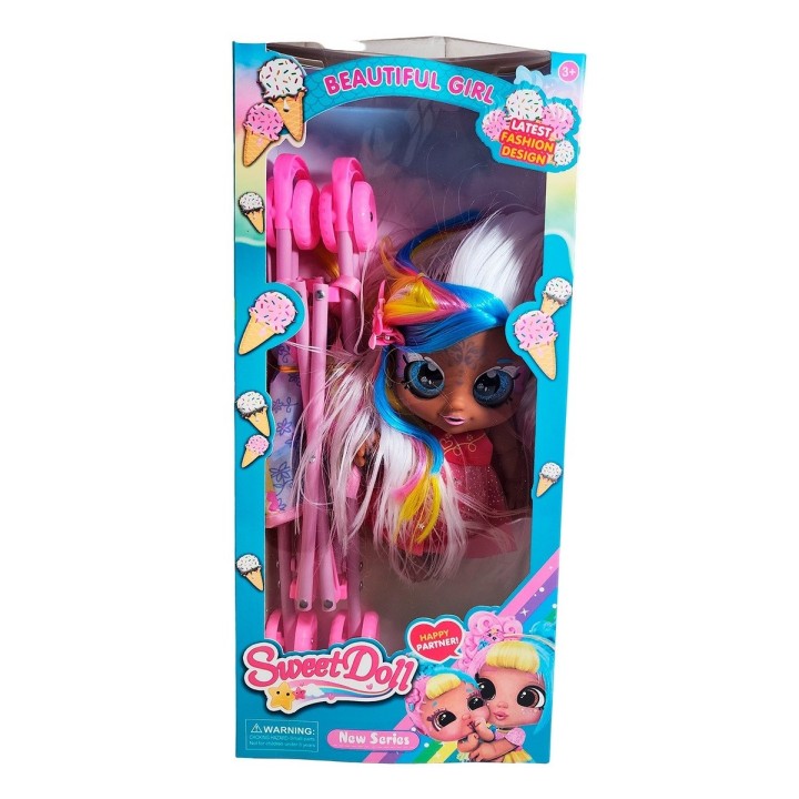 Muñeca Bebe Ojos Expresivos + Coche Juguete Niñas