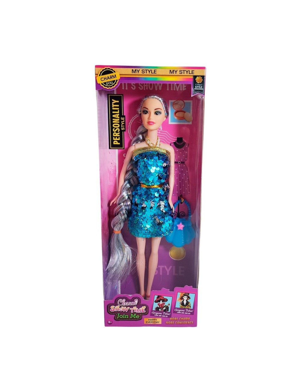 Muñeca Vestido Elegante Lentejuelas + Bolso Juguete Niñas