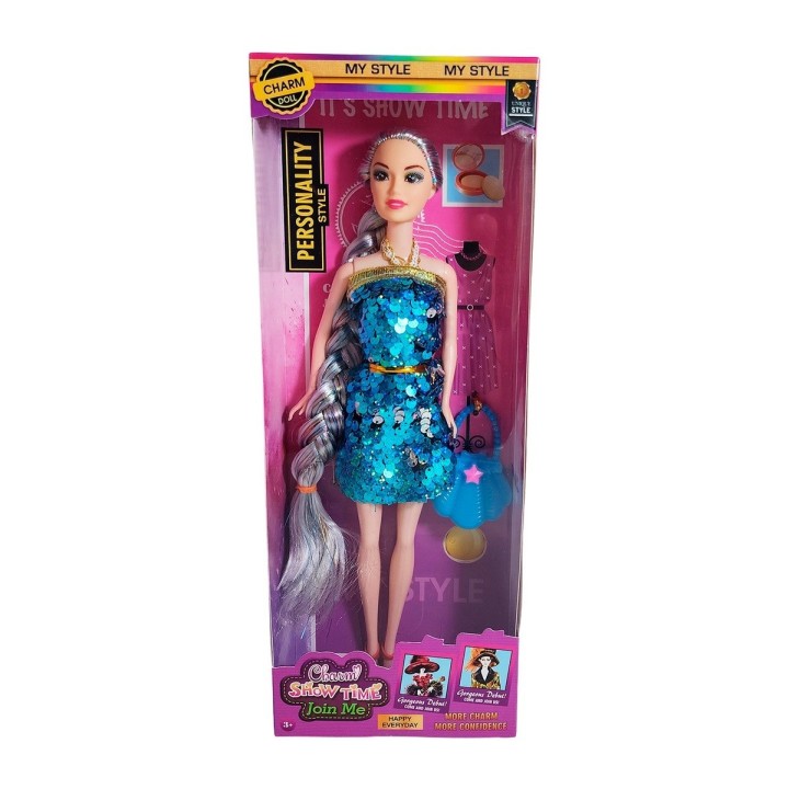 Muñeca Vestido Elegante Lentejuelas + Bolso Juguete Niñas