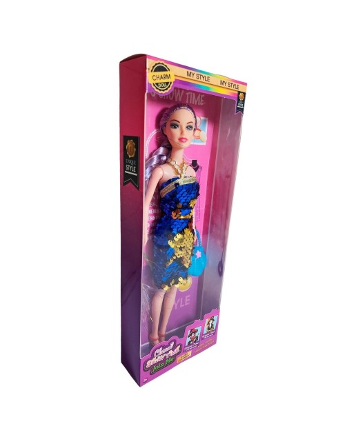 Muñeca Vestido Elegante Lentejuelas + Bolso Juguete Niñas