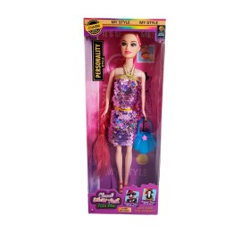 Muñeca Vestido Elegante Lentejuelas + Bolso Juguete Niñas