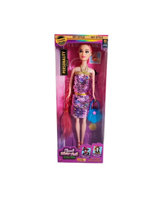 Muñeca Vestido Elegante Lentejuelas + Bolso Juguete Niñas