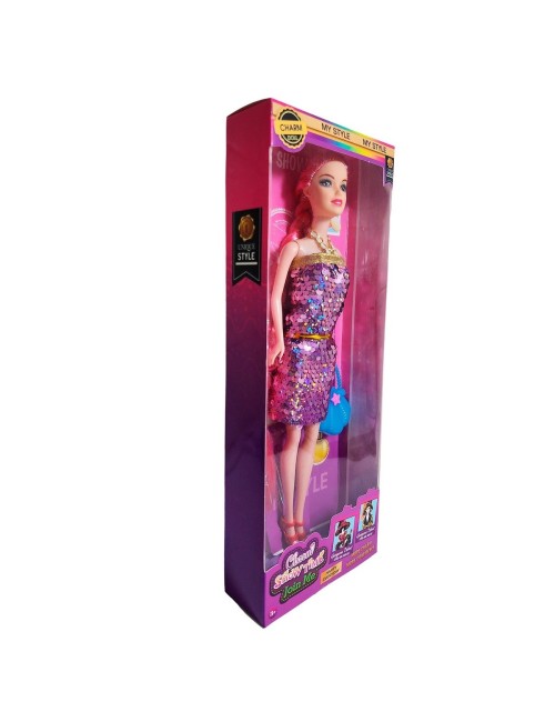 Muñeca Vestido Elegante Lentejuelas + Bolso Juguete Niñas