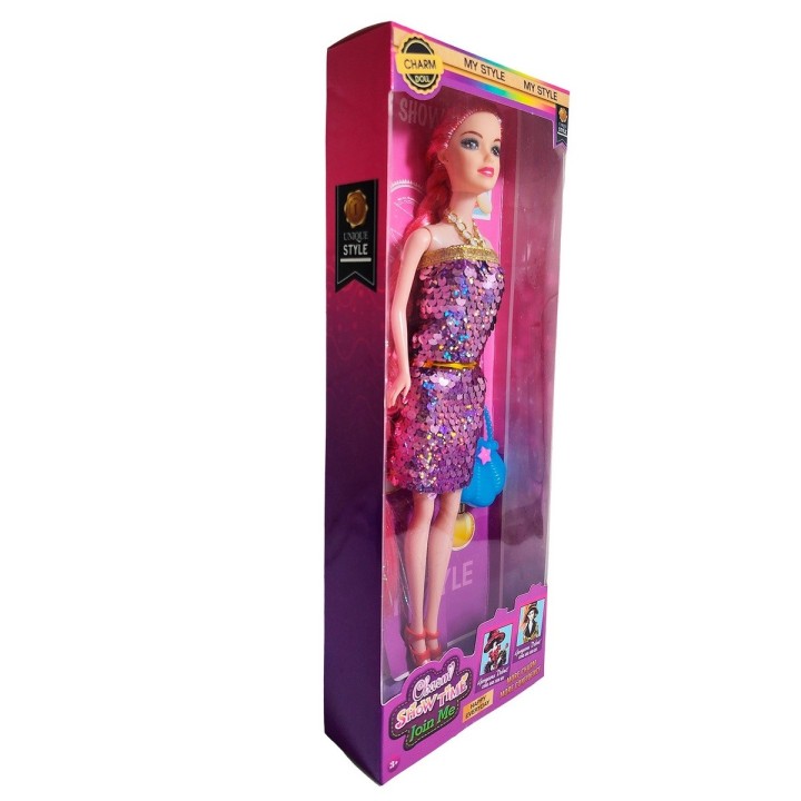 Muñeca Vestido Elegante Lentejuelas + Bolso Juguete Niñas