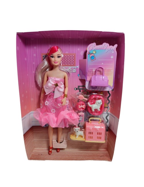 Muñeca Vestido Elegante Con Mascotas Accesorios De Mascotas