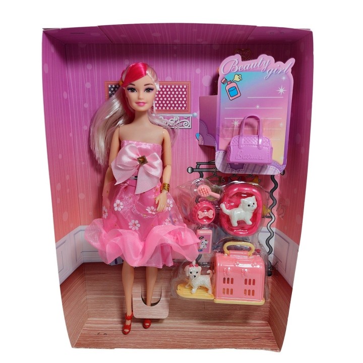 Muñeca Vestido Elegante Con Mascotas Accesorios De Mascotas