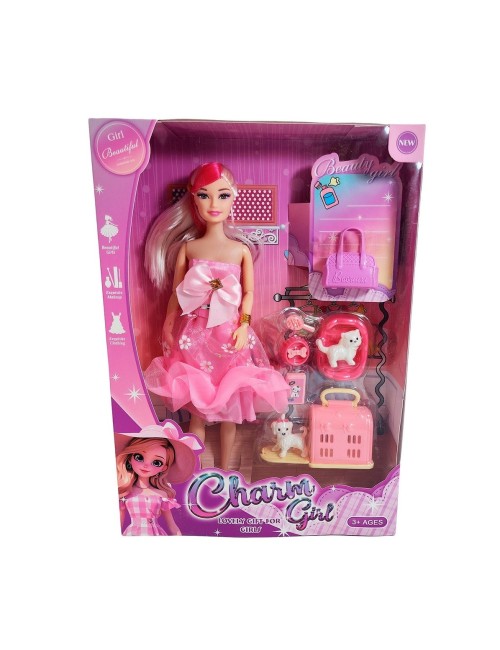 Muñeca Vestido Elegante Con Mascotas Accesorios De Mascotas