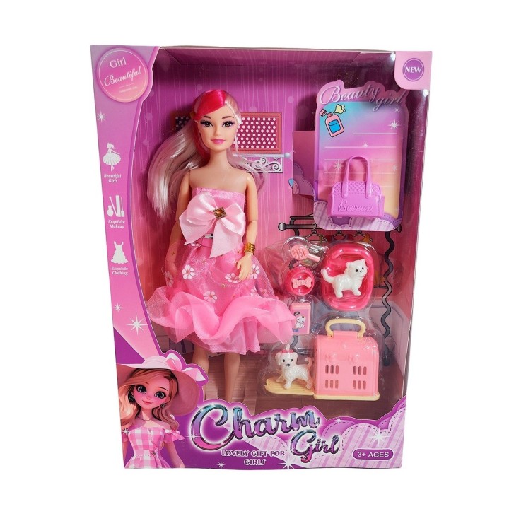 Muñeca Vestido Elegante Con Mascotas Accesorios De Mascotas