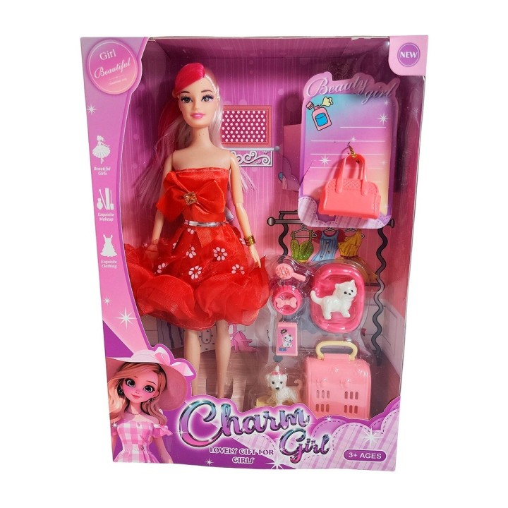 Muñeca Vestido Elegante Con Mascotas Accesorios De Mascotas