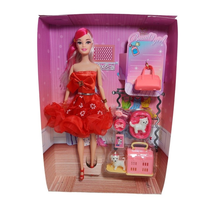 Muñeca Vestido Elegante Con Mascotas Accesorios De Mascotas