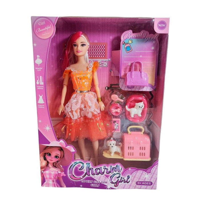 Muñeca Vestido Elegante Con Mascotas Accesorios De Mascotas