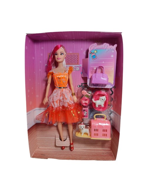 Muñeca Vestido Elegante Con Mascotas Accesorios De Mascotas