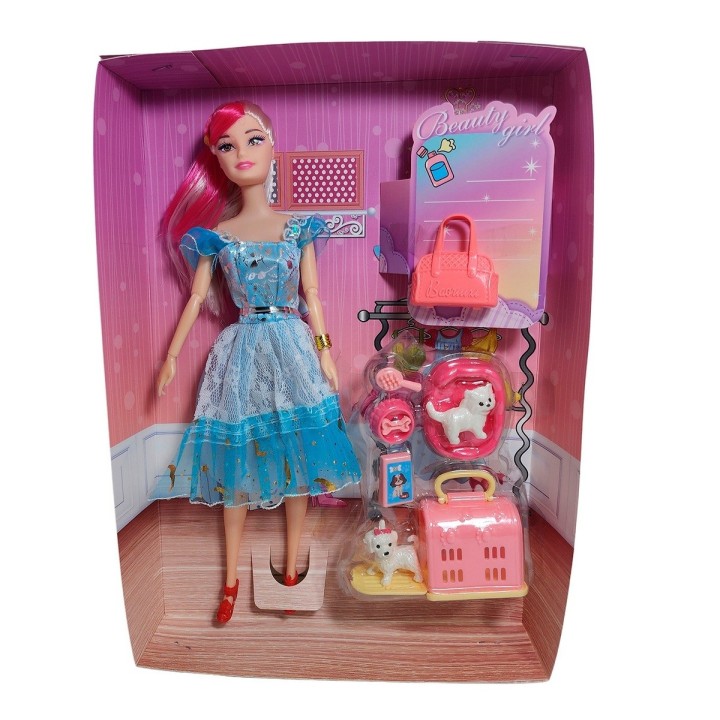 Muñeca Vestido Elegante Con Mascotas Accesorios De Mascotas