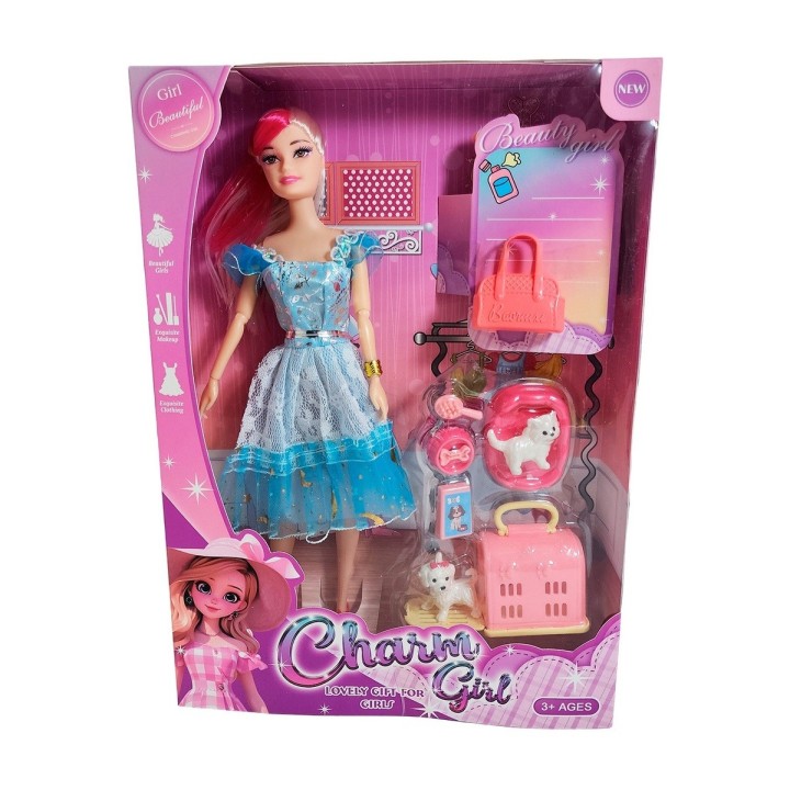 Muñeca Vestido Elegante Con Mascotas Accesorios De Mascotas