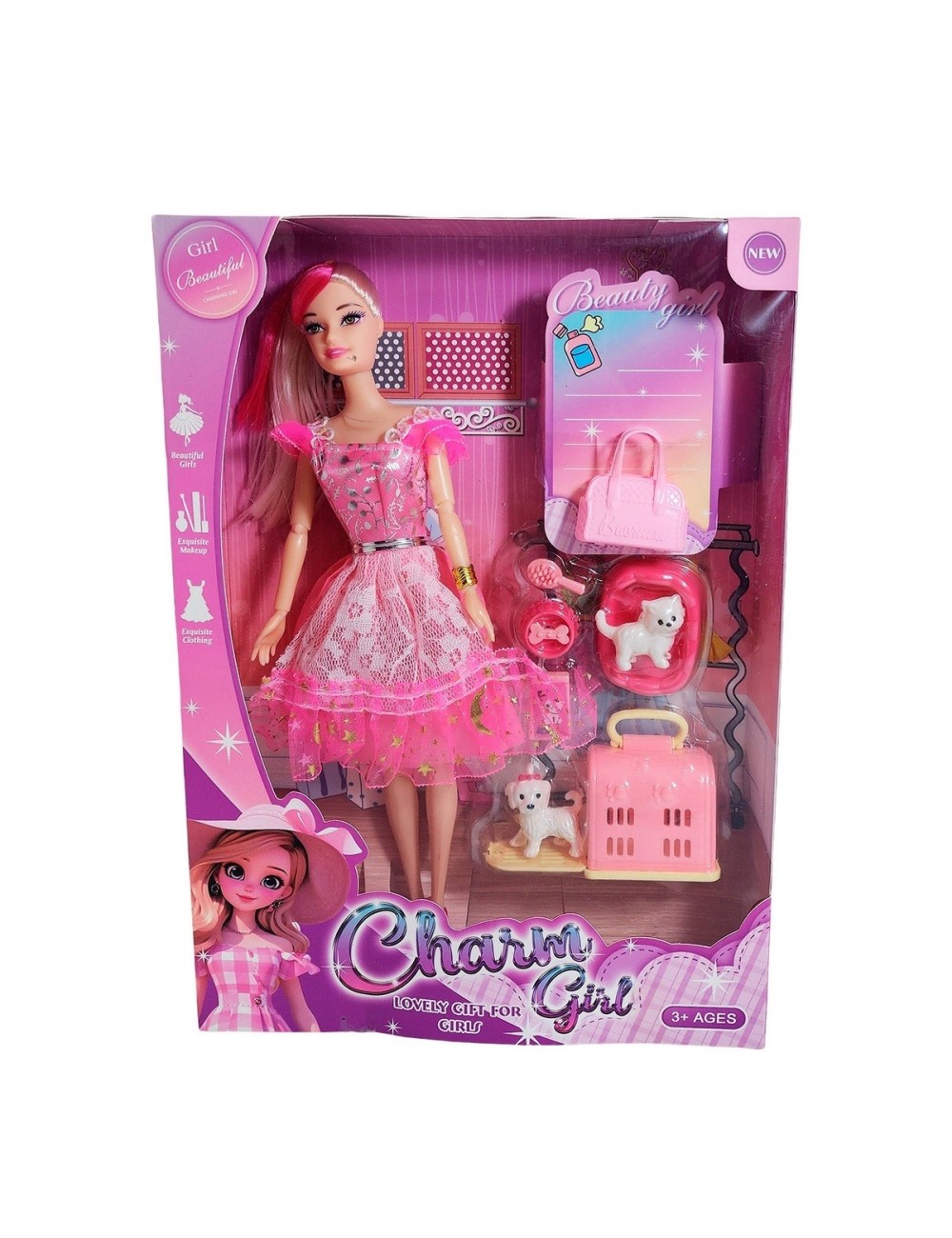 Muñeca Vestido Elegante Con Mascotas Accesorios De Mascotas