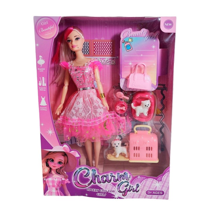 Muñeca Vestido Elegante Con Mascotas Accesorios De Mascotas