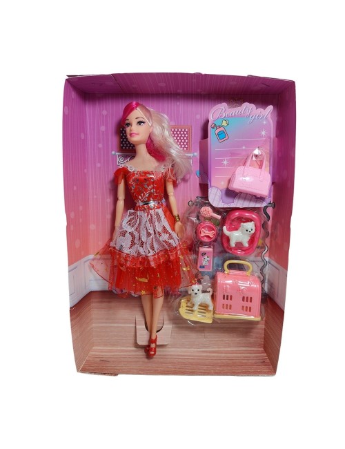 Muñeca Vestido Elegante Con Mascotas Accesorios De Mascotas