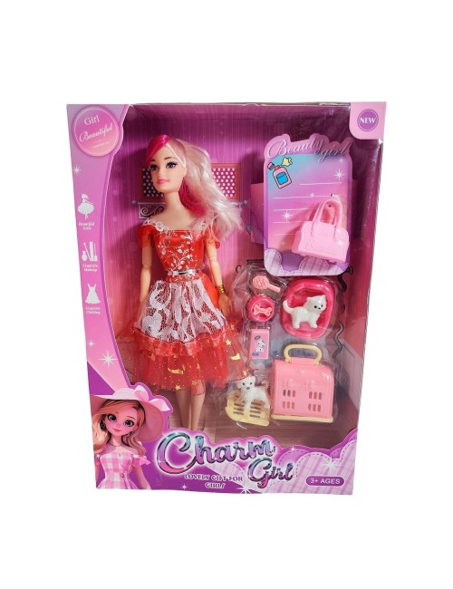 Muñeca Vestido Elegante Con Mascotas Accesorios De Mascotas