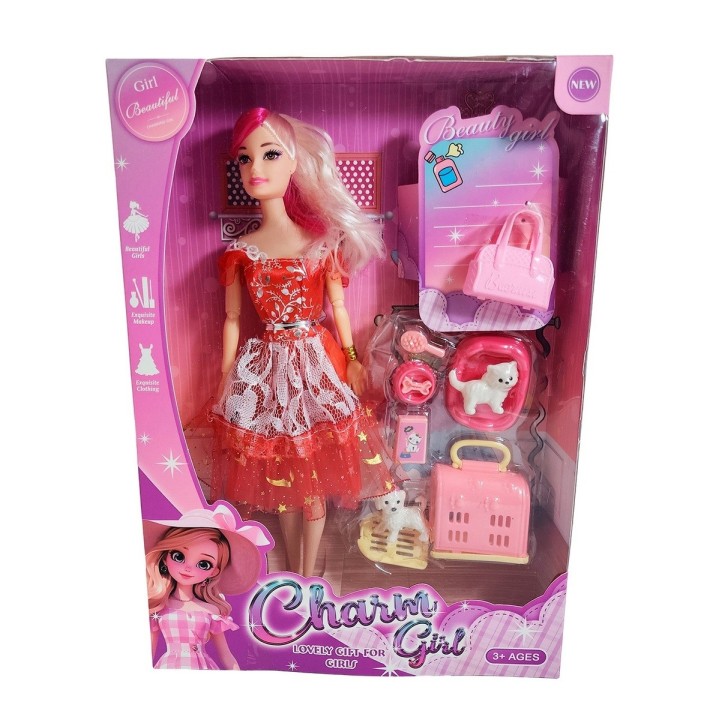 Muñeca Vestido Elegante Con Mascotas Accesorios De Mascotas