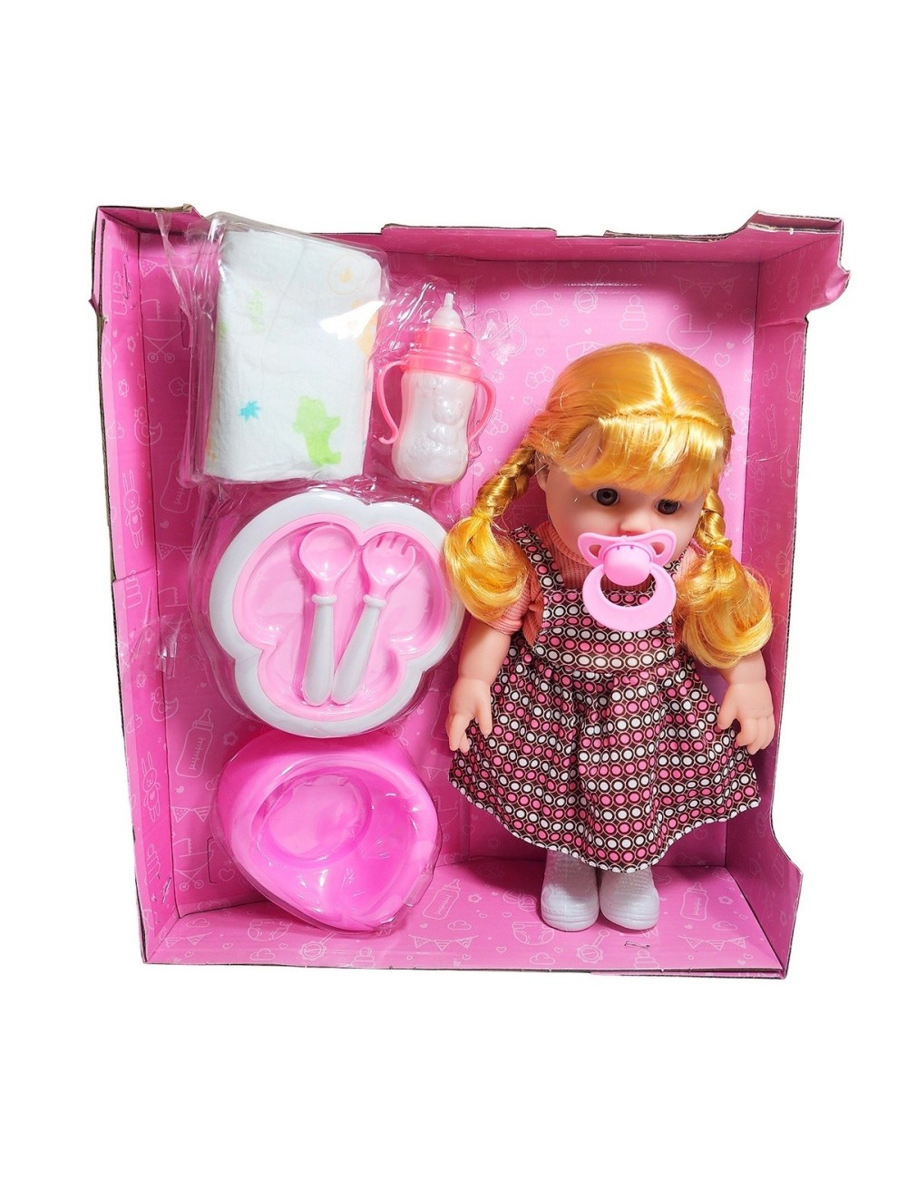 Muñeca Bebe Vestido + Utencilios Pañal Tetero Juguete Niñas