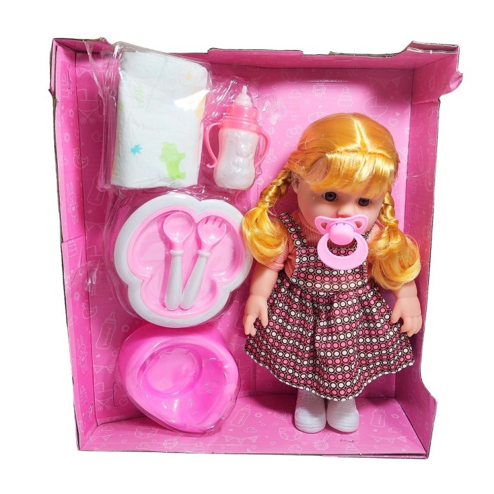 Muñeca Bebe Vestido + Utencilios Pañal Tetero Juguete Niñas