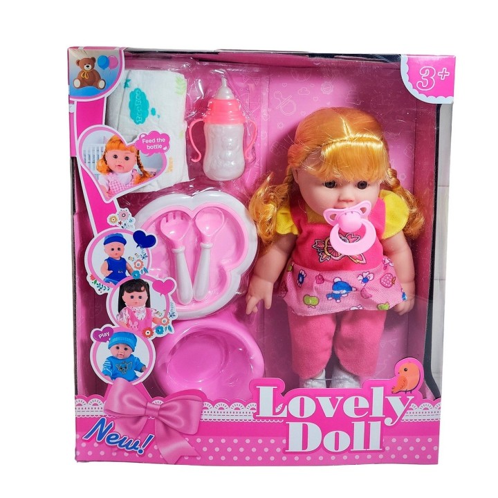 Muñeca Bebe Vestido + Utencilios Pañal Tetero Juguete Niñas