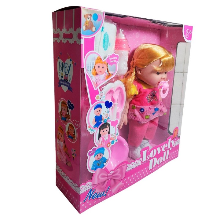 Muñeca Bebe Vestido + Utencilios Pañal Tetero Juguete Niñas