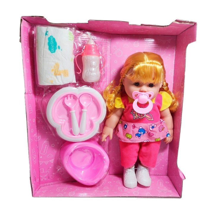 Muñeca Bebe Vestido + Utencilios Pañal Tetero Juguete Niñas