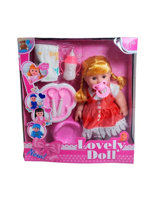 Muñeca Bebe Vestido + Utencilios Pañal Tetero Juguete Niñas