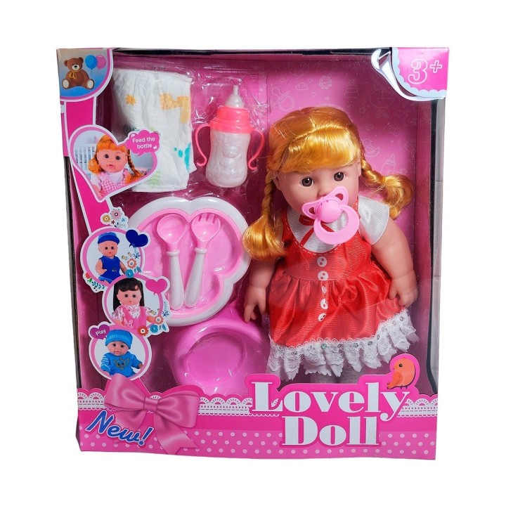 Muñeca Bebe Vestido + Utencilios Pañal Tetero Juguete Niñas