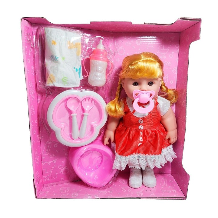 Muñeca Bebe Vestido + Utencilios Pañal Tetero Juguete Niñas