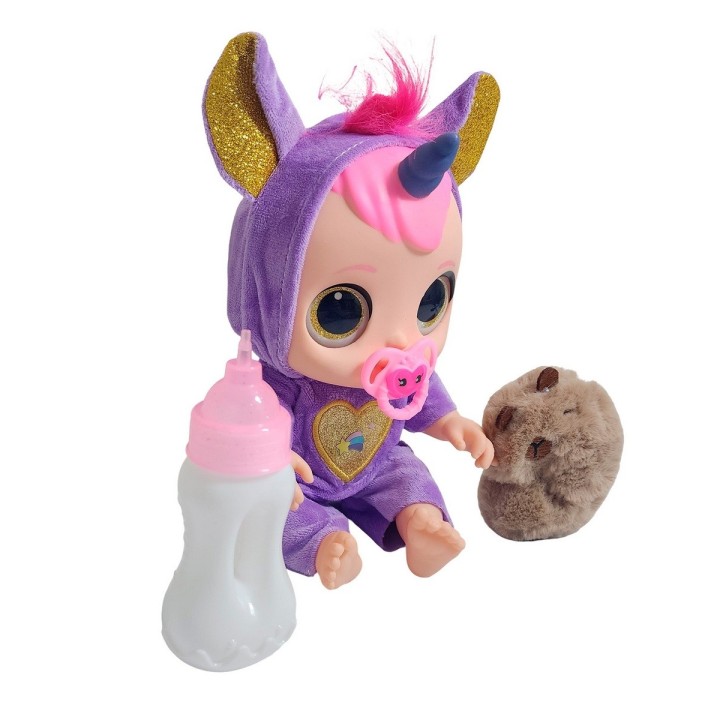 Muñeca Ojos Expresivos Con Tetero + Peluche Capibara Juguete