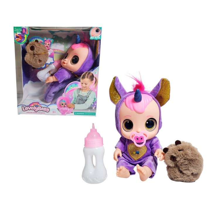 Muñeca Ojos Expresivos Con Tetero + Peluche Capibara Juguete