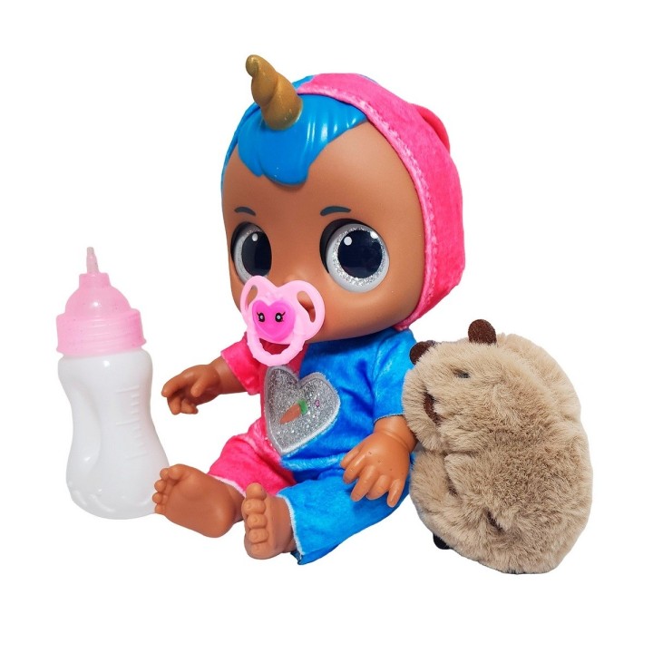Muñeca Ojos Expresivos Con Tetero + Peluche Capibara Juguete