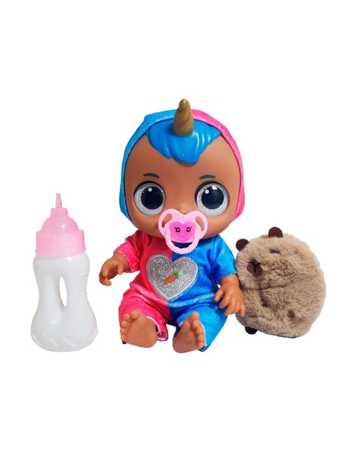 Muñeca Ojos Expresivos Con Tetero + Peluche Capibara Juguete