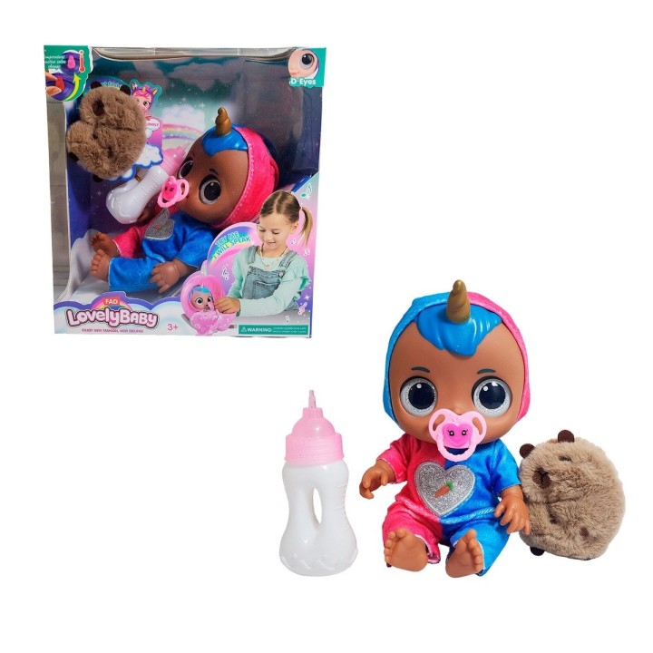 Muñeca Ojos Expresivos Con Tetero + Peluche Capibara Juguete