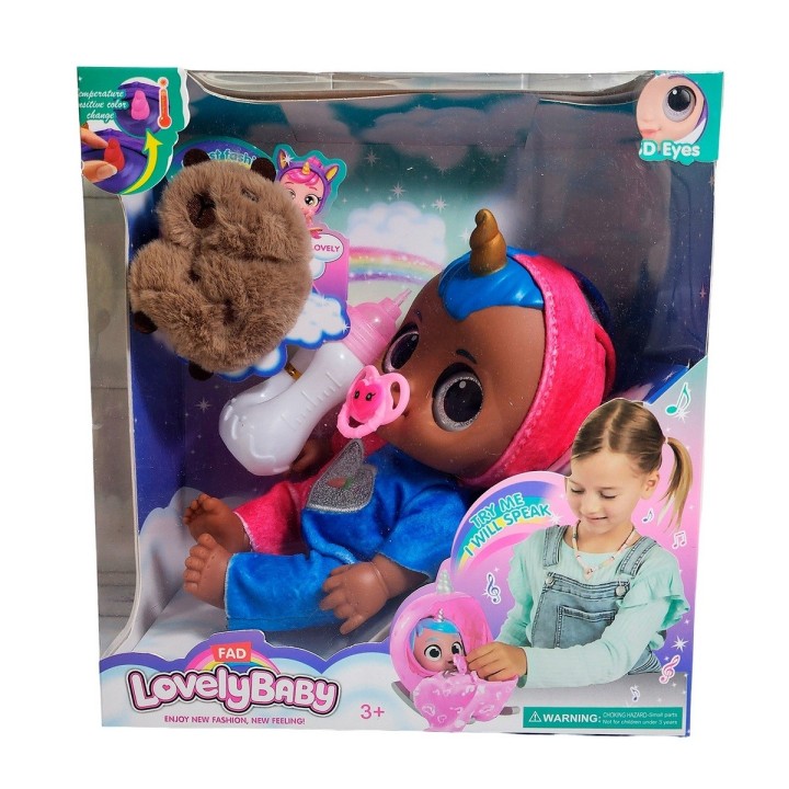 Muñeca Ojos Expresivos Con Tetero + Peluche Capibara Juguete