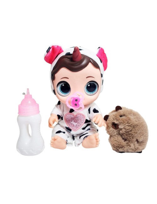 Muñeca Ojos Expresivos Con Tetero + Peluche Capibara Juguete