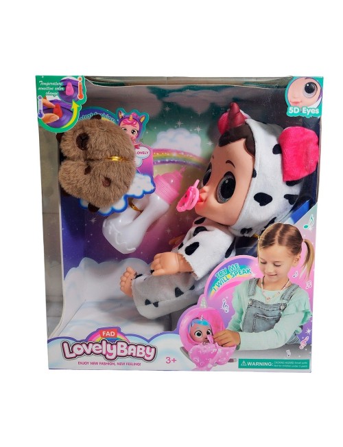 Muñeca Ojos Expresivos Con Tetero + Peluche Capibara Juguete