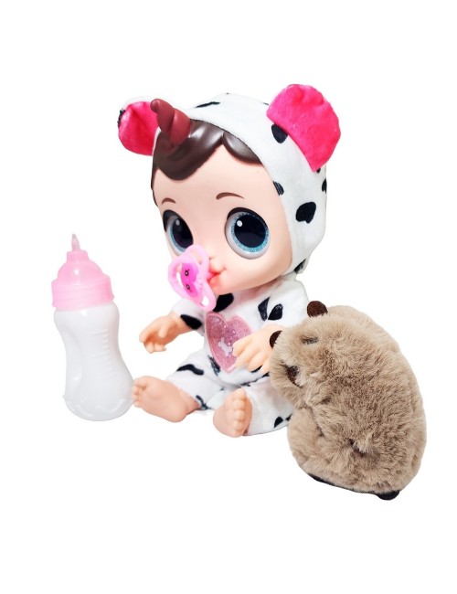 Muñeca Ojos Expresivos Con Tetero + Peluche Capibara Juguete