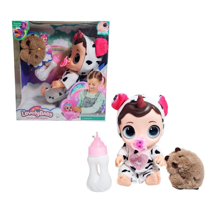 Muñeca Ojos Expresivos Con Tetero + Peluche Capibara Juguete