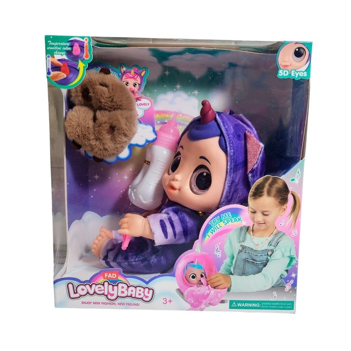 Muñeca Ojos Expresivos Con Tetero + Peluche Capibara Juguete